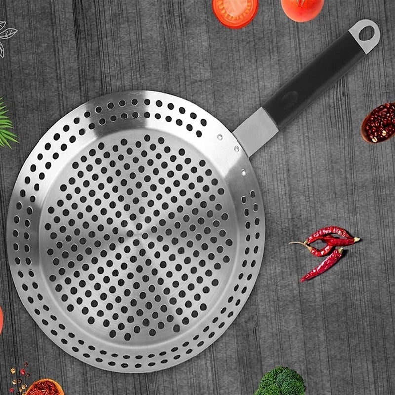 Gyanadh Gyanadh Nonstick Stainless Steel Barbecue Pan - BBQ Fry Pan with Handle, Perforated Grill Tray for Meat, Seafood, and Vegetables  - Image 5