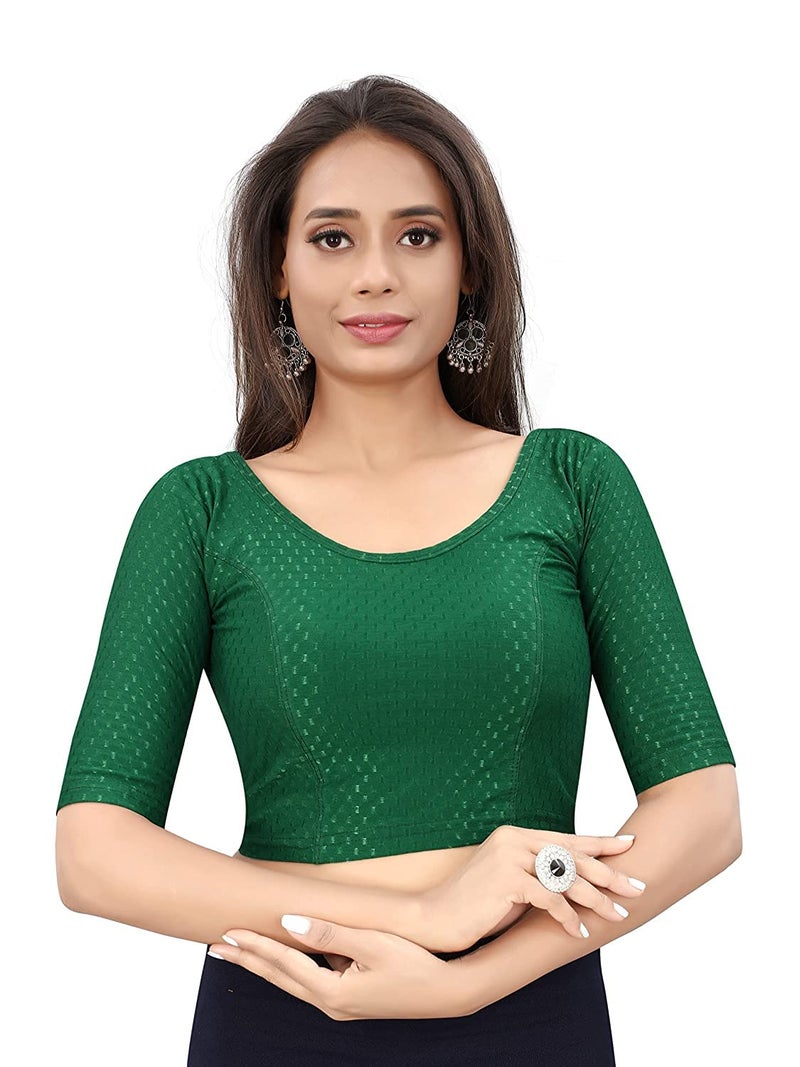 Bhochi Round Neck Cotton Spendex|Stretchable Blouse for Women|Readymade Blouse for Women|Blouses|Stretchable Blouse Readymade - Image 1
