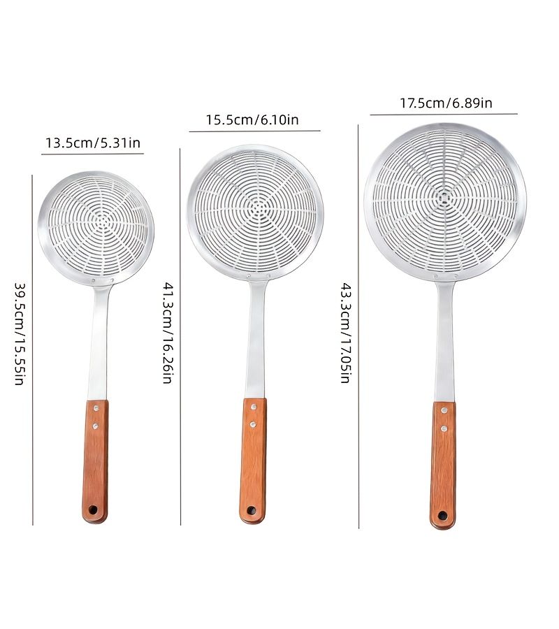 Stainless Steel Fine Mesh Skimmer 16 Inch With Wooden Handle Rust Proof Design Kitchen Tool For Pasta Noodles Degreasing Food Preparation - Image 3