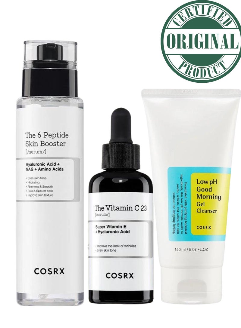 COSRX Radiant Glow Set - The 6 Peptide Skin Booster - Vitamin C 23 Serum - Low pH Good Morning Gel Cleanser - Embrace Effortless Radiance for Your Skin 320ml - Image 1