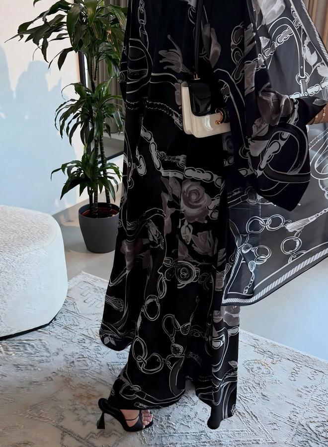 تايك تو عباية بطبعة - أسود - Image 4