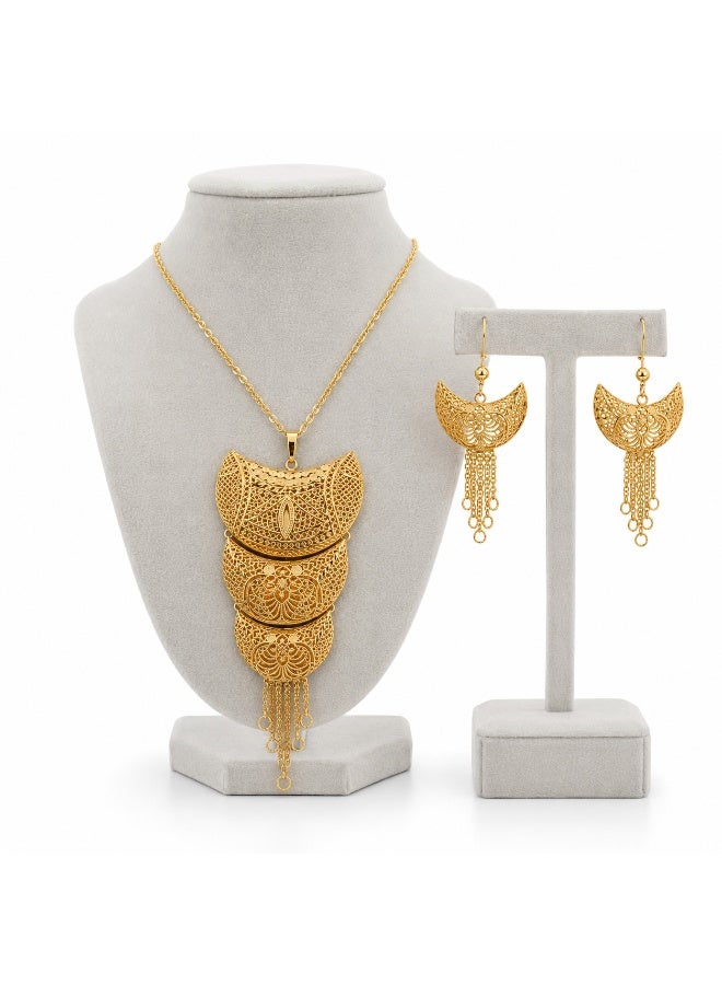 Women’s Gold-Tone Ornate Crescent Necklace and Drop Earrings Set, 3 Pieces