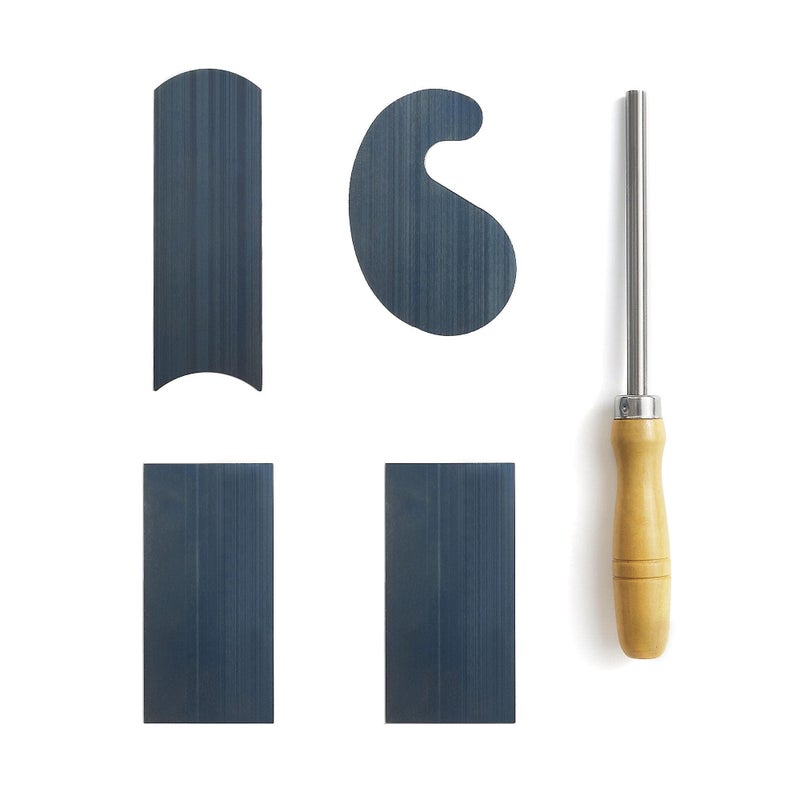 HERMIT TOOLS Cabinet Scraper Burnisher with 4 Piece MultiShaped Scraper Set 2 Rectangle 1 Curved Convex and Concave and 1 Gooseneck Scraper