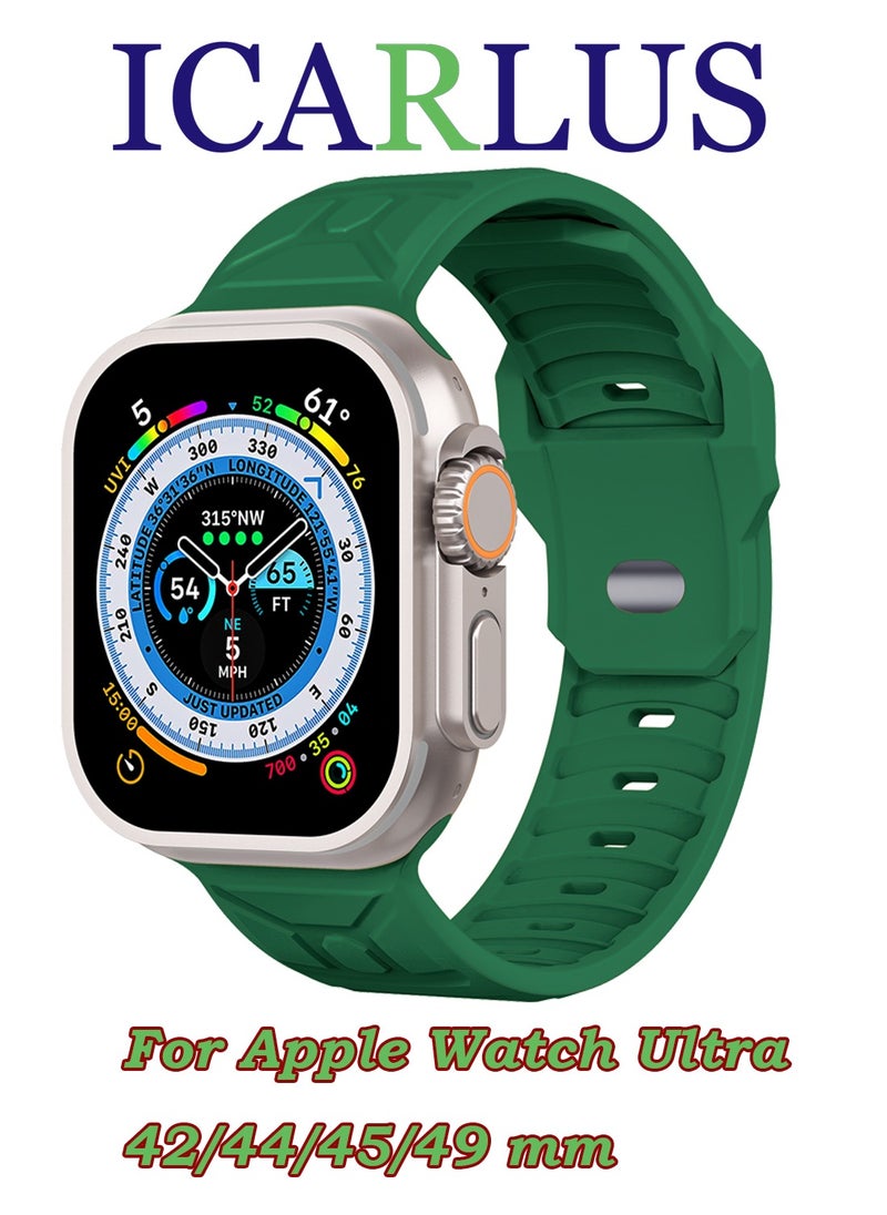 ICARLUS - Apple Watch Ultra Mecha Band 49mm 45mm 44mm 42mm for Men Women, Soft Silicone Sport Band Replacement Strap for Apple Watch Ultra iWatch Series 8 7 SE 6 5 4 3 2 1 - Emerald Green - Image 1