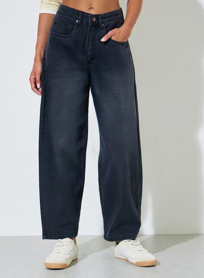 Styli Charcoal Mid-Rise Balloon Jeans - Image 1