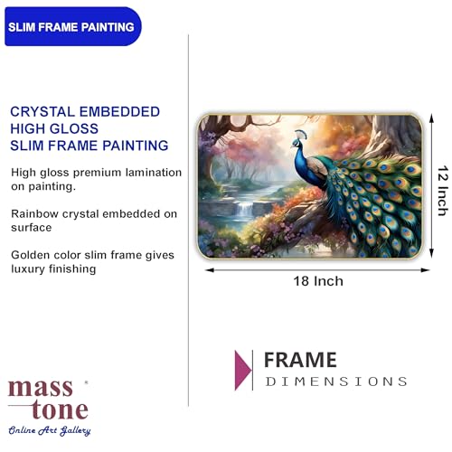 Masstone Premium Crystal Peacock Colorful High Glossy Surface Golden Slim Frame, 45x30 cm – Wall Art for Living Room, Bedroom, and Office Decor - Image 3