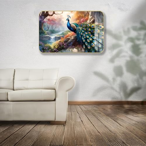 Masstone Premium Crystal Peacock Colorful High Glossy Surface Golden Slim Frame, 45x30 cm – Wall Art for Living Room, Bedroom, and Office Decor - Image 2