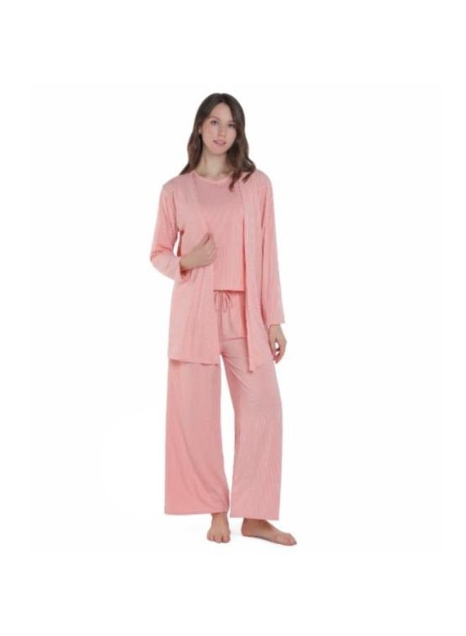 3 Piece Woman Pajamas Ribbed Cardigan Sweater Tops And Pants Loungewear Set For Women  - Image 2