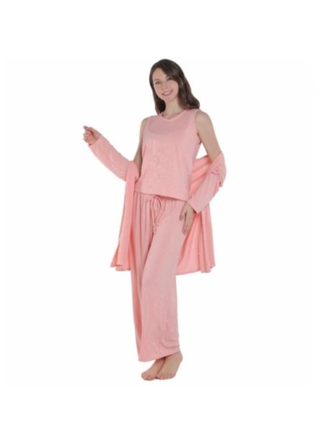 3 Piece Woman Pajamas Ribbed Cardigan Sweater Tops And Pants Loungewear Set For Women  - Image 1