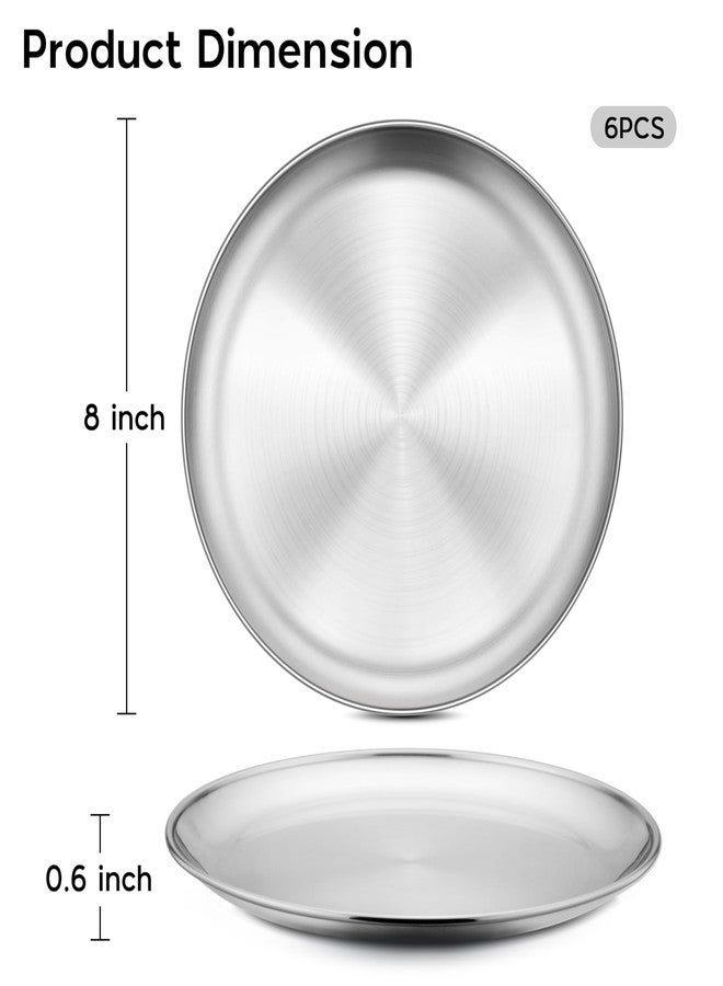 Onader 6-Piece 18/8 Stainless Steel Plates, 8 Inch 304 Metal Dinner Dishes for Kids Toddlers, Round Serving Plate, Dishwasher Safe - Image 3