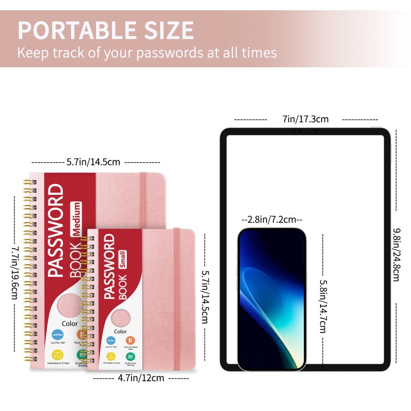 Homlive Spiral Password Book with Individual Alphabetical Tabs, Hardcover Password Keeper Book for Seniors, Password Notebook for Home or Office & Website Address Login-Rose Gold, 5.7" x 7.7" - Image 5