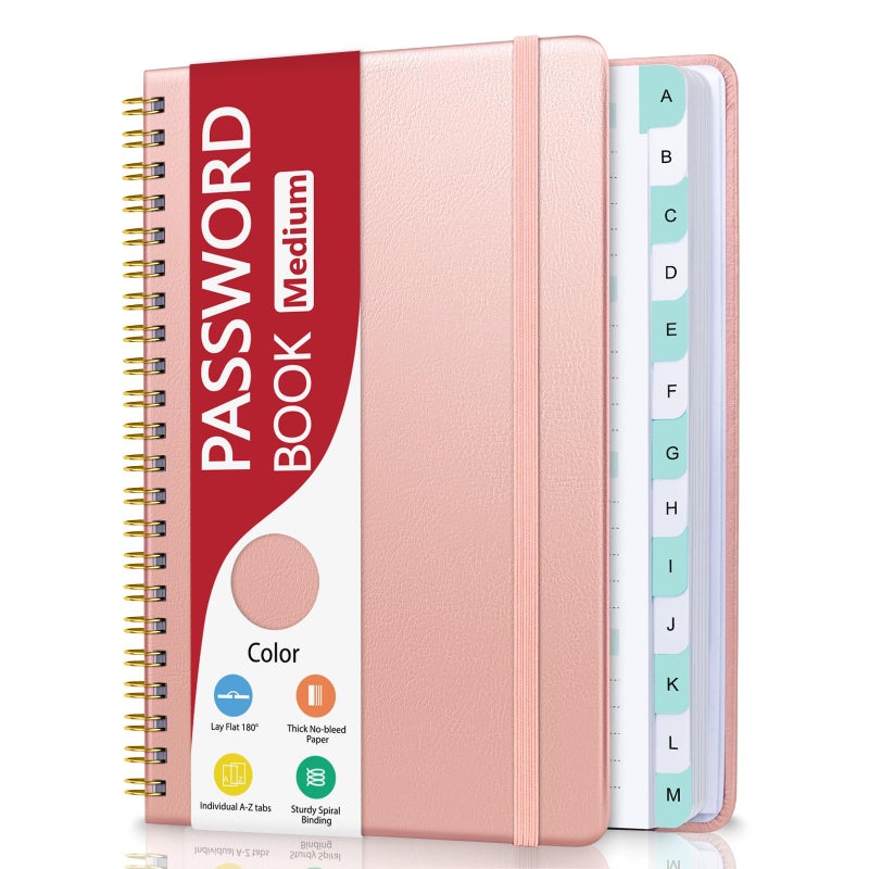 Homlive Spiral Password Book with Individual Alphabetical Tabs, Hardcover Password Keeper Book for Seniors, Password Notebook for Home or Office & Website Address Login-Rose Gold, 5.7" x 7.7" - Image 1