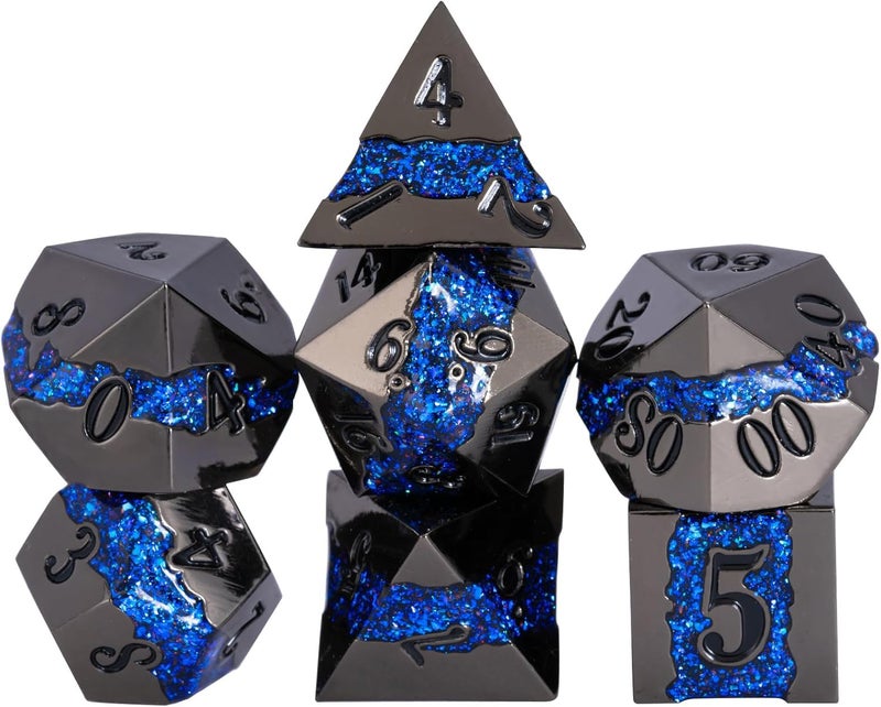 Maywin Unique Galaxy Metal DND Dice Set 7PCS Polyhedral RPG Dice with Glitter River Design for Dungeons and Dragons Tabletop Games - Image 3