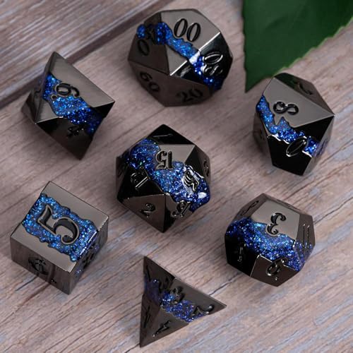 Maywin Unique Galaxy Metal DND Dice Set 7PCS Polyhedral RPG Dice with Glitter River Design for Dungeons and Dragons Tabletop Games - Image 5