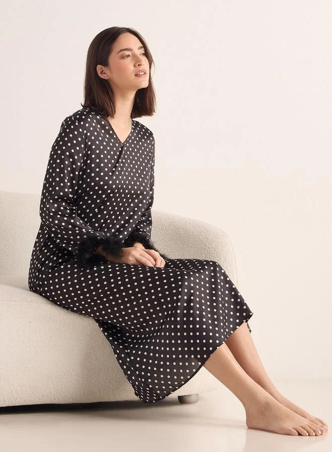 سبلاش فيڤ قميص نوم بطبعة شاملة بأكمام طويلة وياقة على شكل