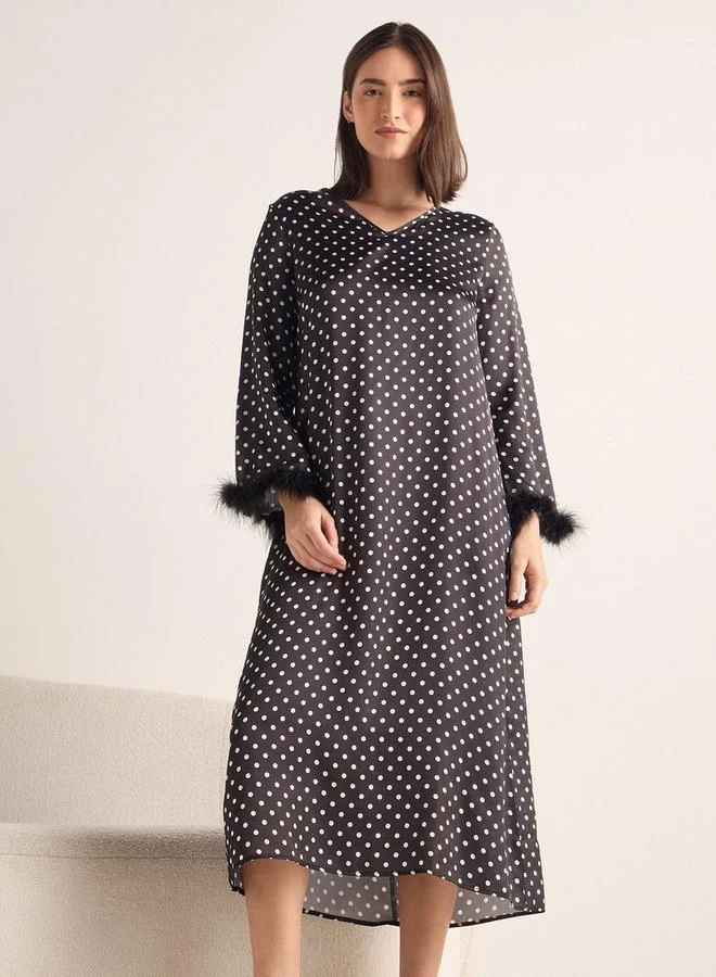 سبلاش فيڤ قميص نوم بطبعة شاملة بأكمام طويلة وياقة على شكل