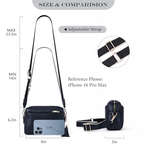 Roulens Triple Zip Small Crossbody Bag for women,Wide Strap Cell Phone Purse Shoulder Handbag Wallet with Credit Card Slots - Image 4