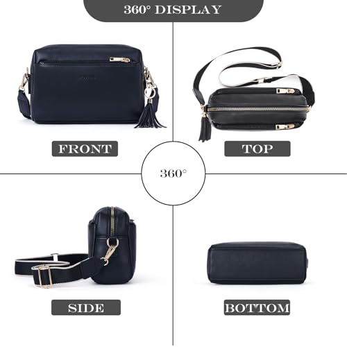 Roulens Triple Zip Small Crossbody Bag for women,Wide Strap Cell Phone Purse Shoulder Handbag Wallet with Credit Card Slots - Image 3