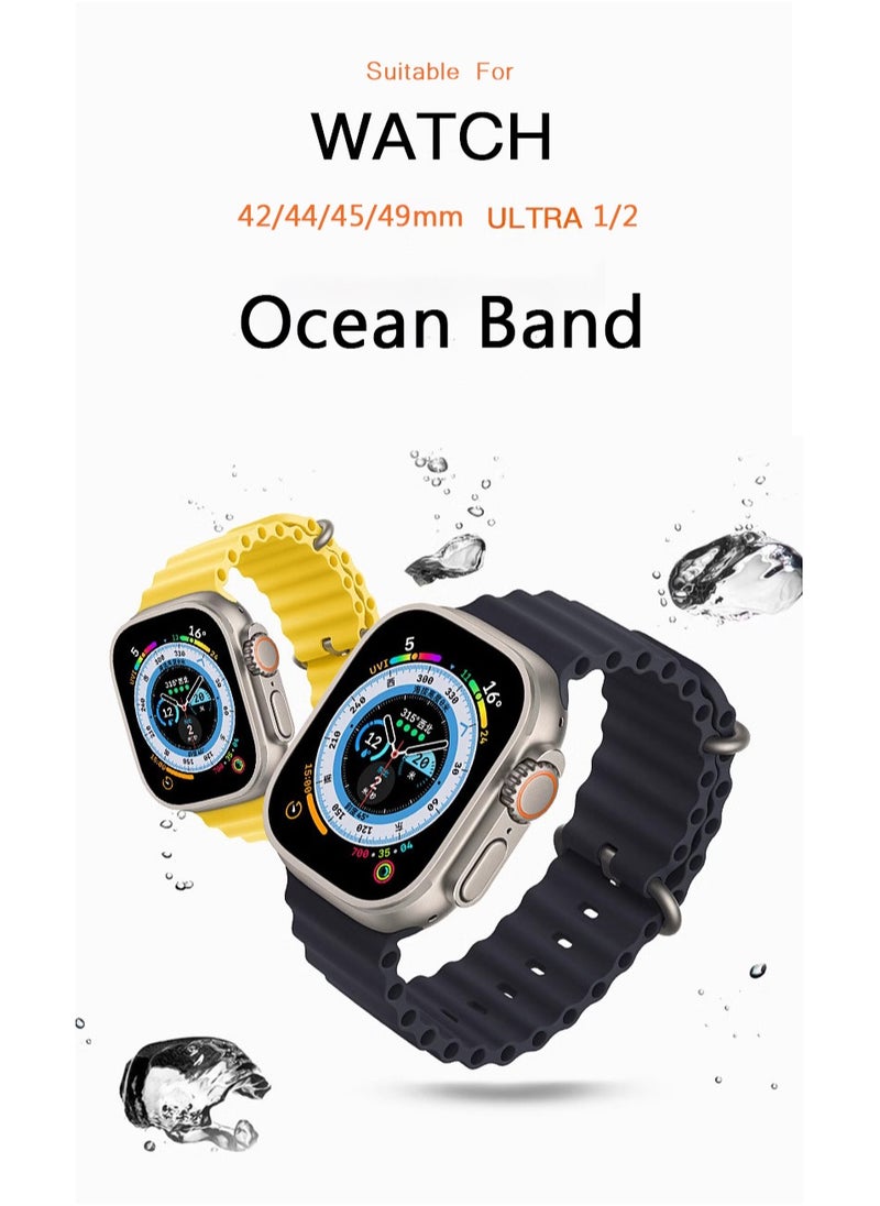 Samu - Apple Watch Ocean Band 49mm 45mm 44mm 42mm Soft Silicone Loop Strap for iWatch Series Ultra/8/7/SE/6/5/4/3/2/4 Starlight - Image 1