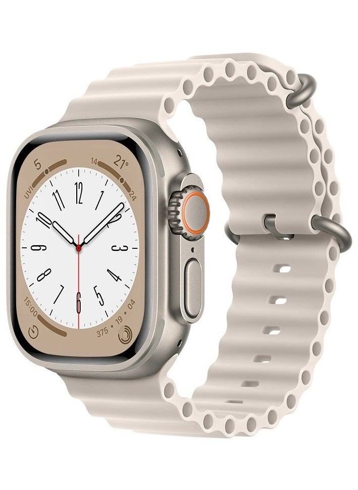 Samu - Apple Watch Ocean Band 49mm 45mm 44mm 42mm Soft Silicone Loop Strap for iWatch Series Ultra/8/7/SE/6/5/4/3/2/4 Starlight - Image 1