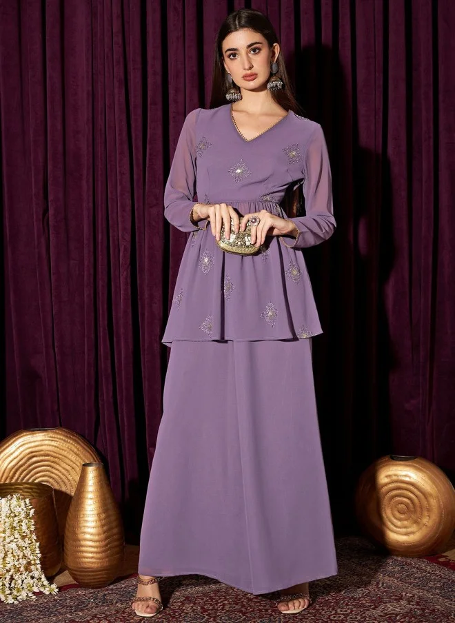Indo Street Lavender Ethnic Motif Tunic With Palazzo For Women