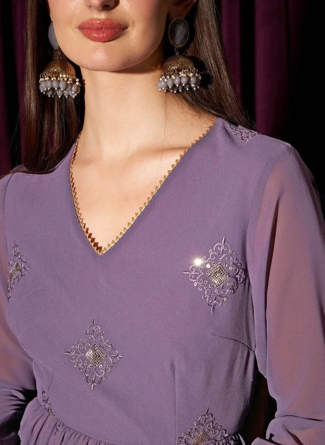 Indo Street Lavender Ethnic Motif Tunic With Palazzo For Women