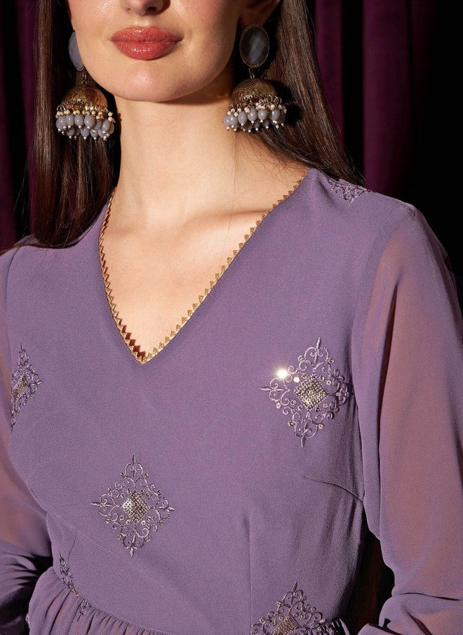 Indo Street Lavender Ethnic Motif Tunic With Palazzo For Women - Image 2