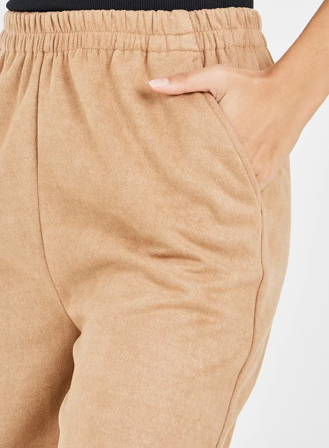 Styli Suede Look Straight Leg Pants with Side Pocket