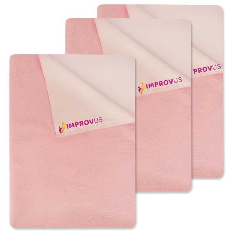 IMPROVUS Instadry AntiPiling Fleece Extra Absorbent Quick Dry Sheet for New Born Babies Cotton Bed Protector Mattress Reusable Waterproof Baby Cot Sheet for Toddler Infant Light Pink Pack of 3