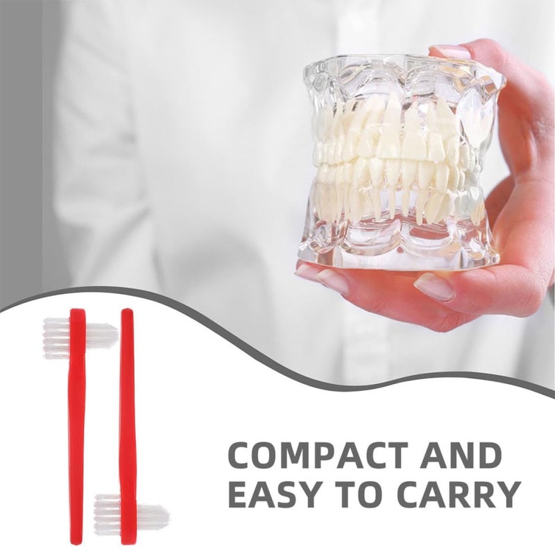 8pcs Dual Headed Denture Cleaning Toothbrushes for False Teeth and Retainers with Red Handles, Double Sided Oral Brush for Denture Care and Retainer Cleaning - Image 3