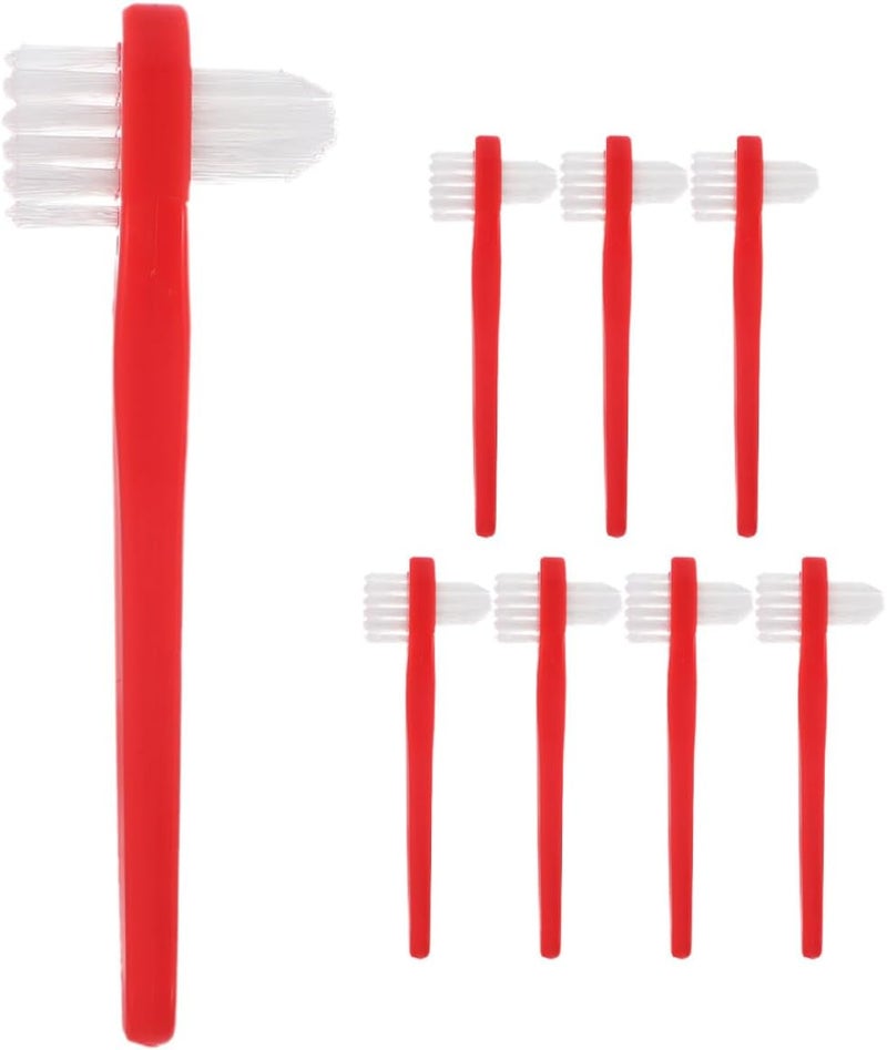 8pcs Dual Headed Denture Cleaning Toothbrushes for False Teeth and Retainers with Red Handles, Double Sided Oral Brush for Denture Care and Retainer Cleaning - Image 1