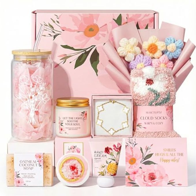 Gifts for Women, 9pcs Happy Birthday Gifts for Women, Christmas Ideas Mothers Day Gift Baskets Unique Rose Self Care Set Valentines Day Gift for Her Mom Sister Wife Friend Friendship Teacher