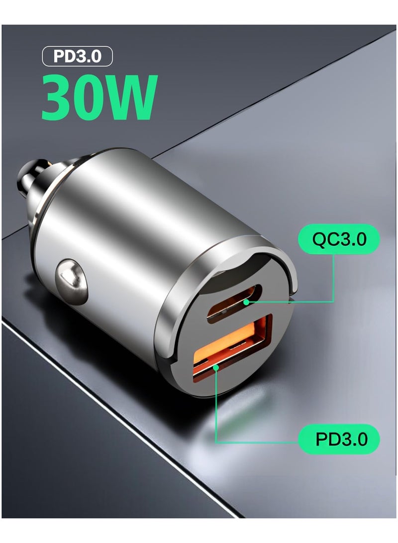 جيج بي في مهايئ شاحن السيارة الشحن السريع، [PD30W و QC3.0] أخف شاحن يو إس بي، صغير ميتال يو إس بي سي شاحن هاتف السيارة متوافق مع آي فون 15 برو ماكس/بلس، آي باد بيكسل 7 - Image 5