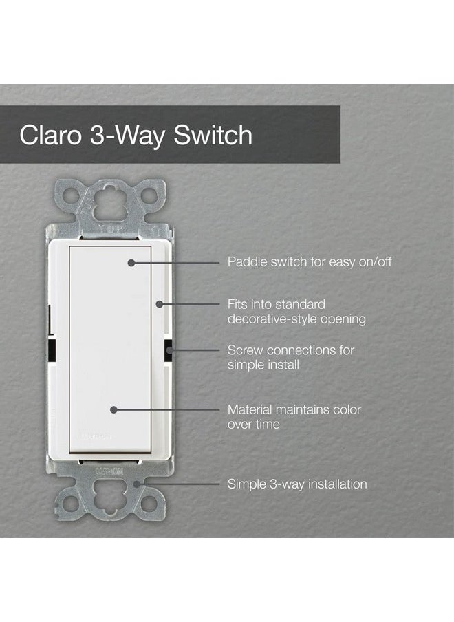 LUTRON Lutron Claro On/Off Switch, 15-Amp/3-Way, CA-3PS-WH, White  - Image 4