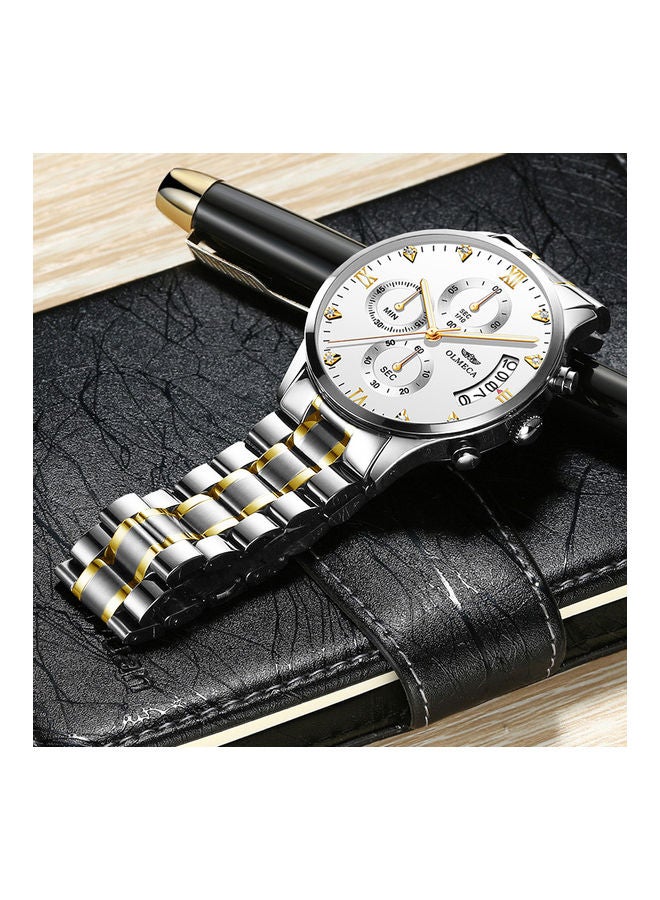 Alyashmac OLMECA 78M steel quartz waterproof watch with gold and white plate - Image 3