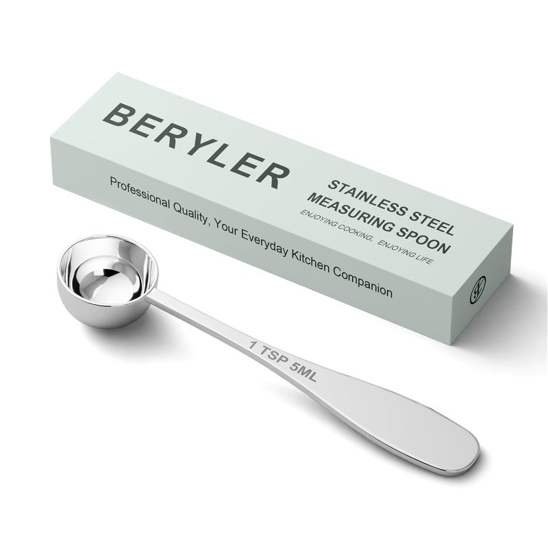 BERYLER 1PCS 1tsp(1/3tbsp, 5 ml) Single Measuring Spoon, Stainless Steel Individual Teaspoon, Metal Measure Scoop with Gift Box - Image 1