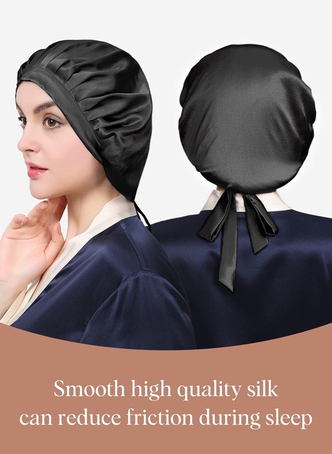 LilySilk غطاء رأس من حرير التوت 100% ليليسيلك، غطاء نوم حريري قابل للتعديل للشعر للنوم، أسود - Image 3