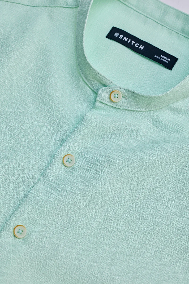 سنيتش Mint Textured Long Sleeve Slim Fit Casual Shirt