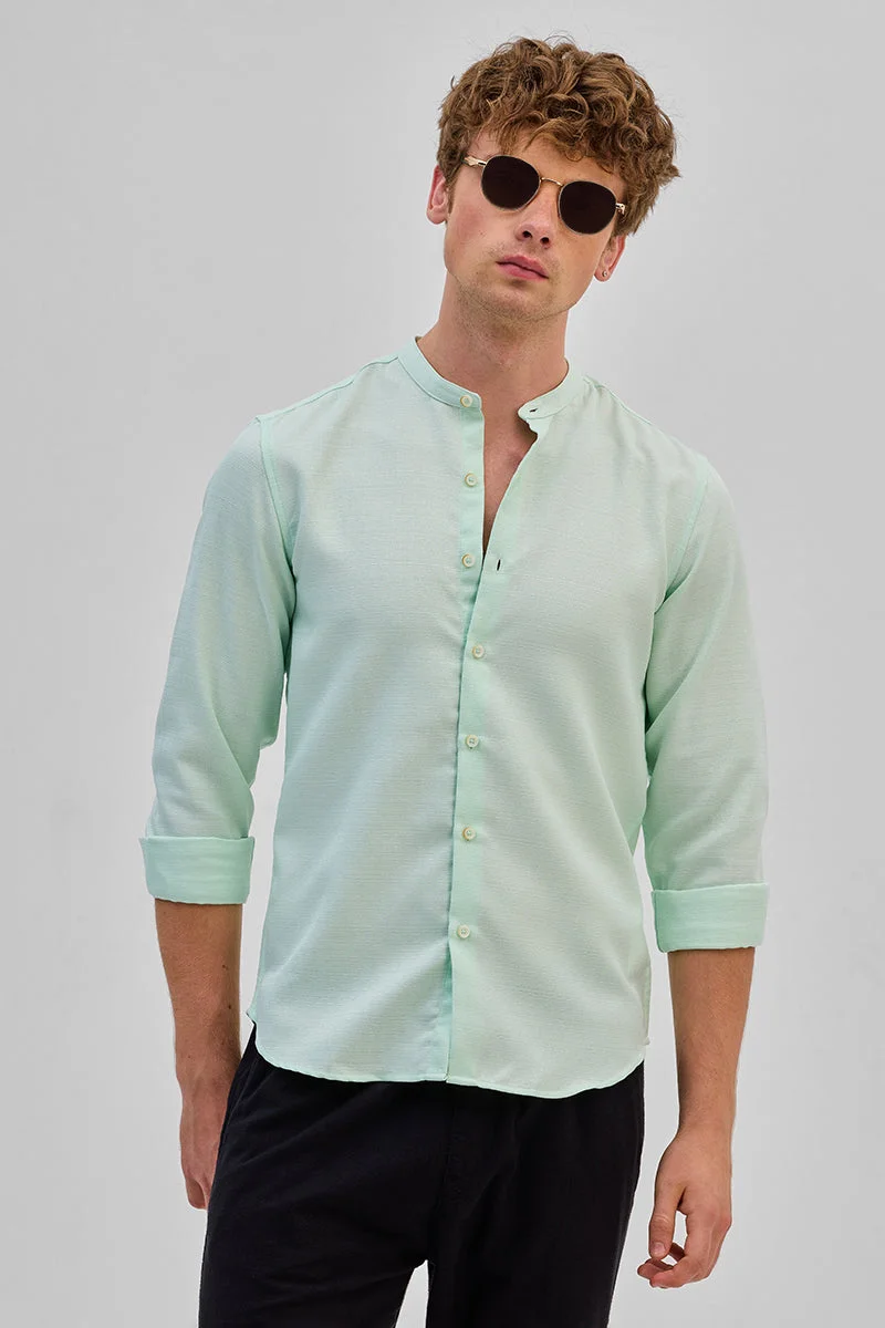 سنيتش Mint Textured Long Sleeve Slim Fit Casual Shirt