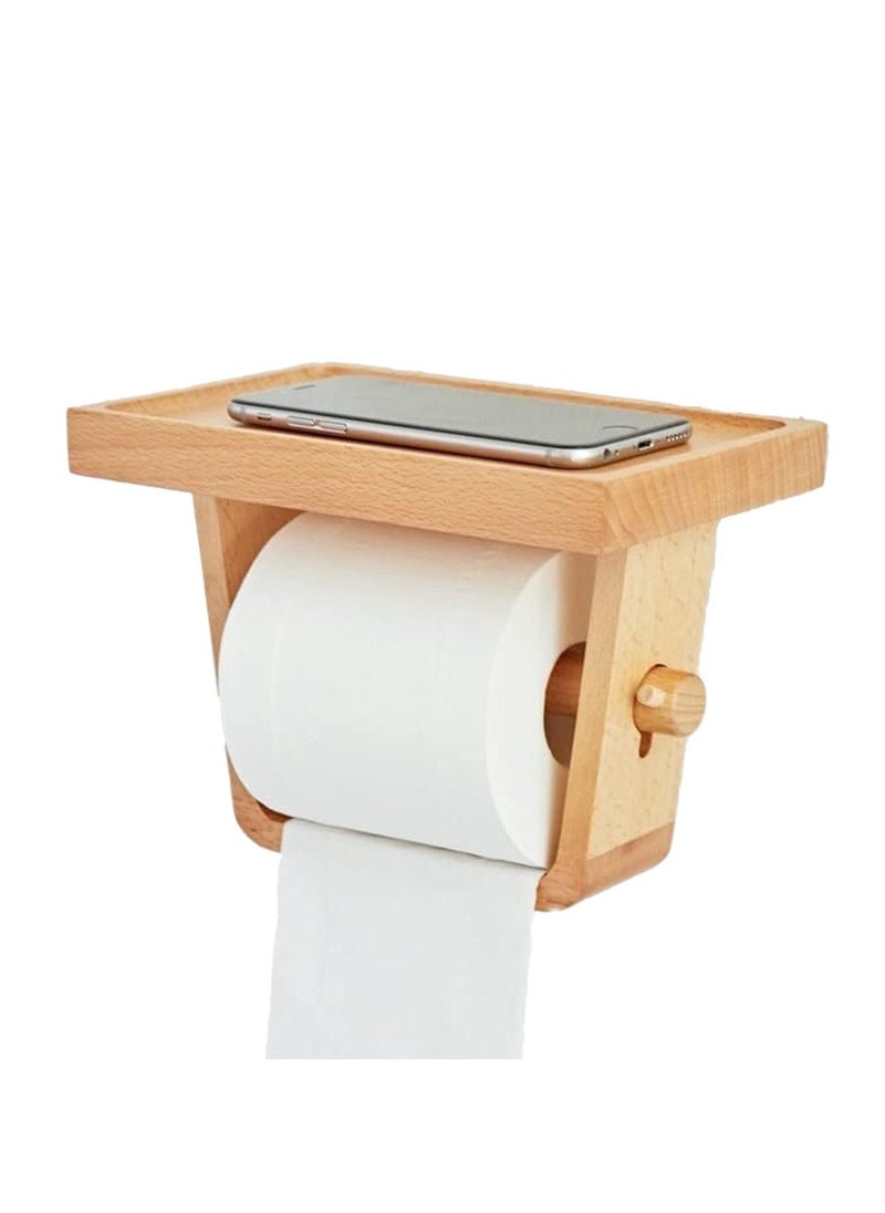Generic Beech Wood Toilet Paper Holder with Phone Rack  - Image 1