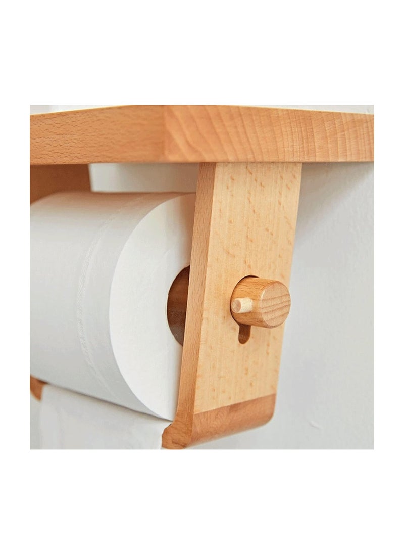 Generic Beech Wood Toilet Paper Holder with Phone Rack  - Image 2