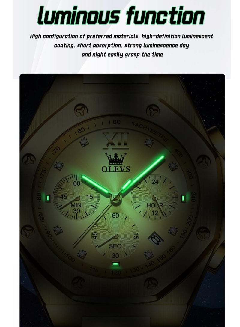 أوليفز ساعة OLEVS رجالية فاخرة مقاومة للماء ومضيئة من الفولاذ المقاوم للصدأ 3626 - Image 4