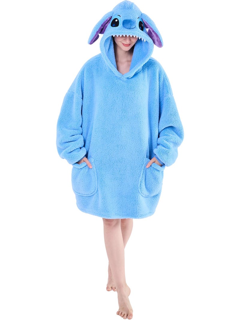 NEWCOSPLAY NEWCOSPLAY Wearable Blanket Hoodie Sherpa Hoodie Blanket for Women Men Warm Oversized Sweatshirt with Pockets (Stitch  Adult) - Image 1