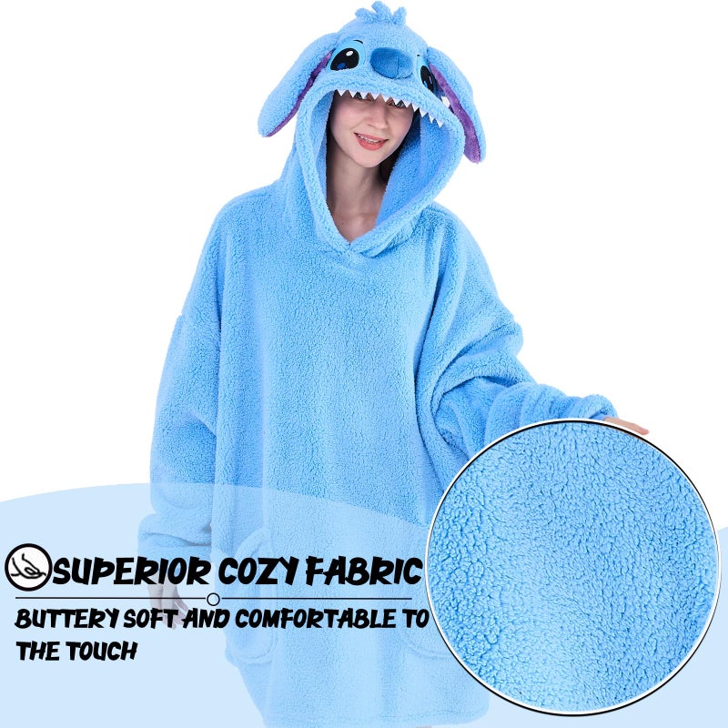 NEWCOSPLAY NEWCOSPLAY Wearable Blanket Hoodie Sherpa Hoodie Blanket for Women Men Warm Oversized Sweatshirt with Pockets (Stitch  Adult) - Image 5