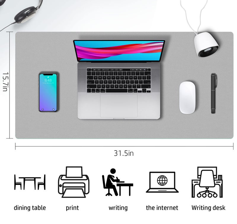 Aothia Double-Sided PU Leather Desk Pad - Non-Slip Large Mouse Pad & Desk Mat for Office, Home - Waterproof, Easy to Clean, Durable Dual-Sided Surface (31.5" x 15.7", Grey) - Image 3
