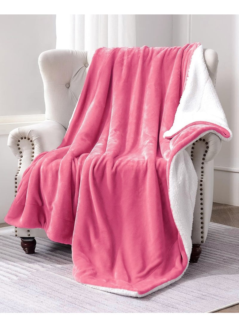 Fabienne - Sherpa Blanket Single Size Twin Plush Throw Blanket Reversible Flannel Fleece Lamb Blanket Warm and Plush Travel Blanket Pink 160x220 cm - Image 1
