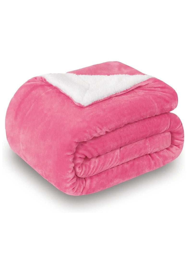 Fabienne - Sherpa Blanket Single Size Twin Plush Throw Blanket Reversible Flannel Fleece Lamb Blanket Warm and Plush Travel Blanket Pink 160x220 cm - Image 1