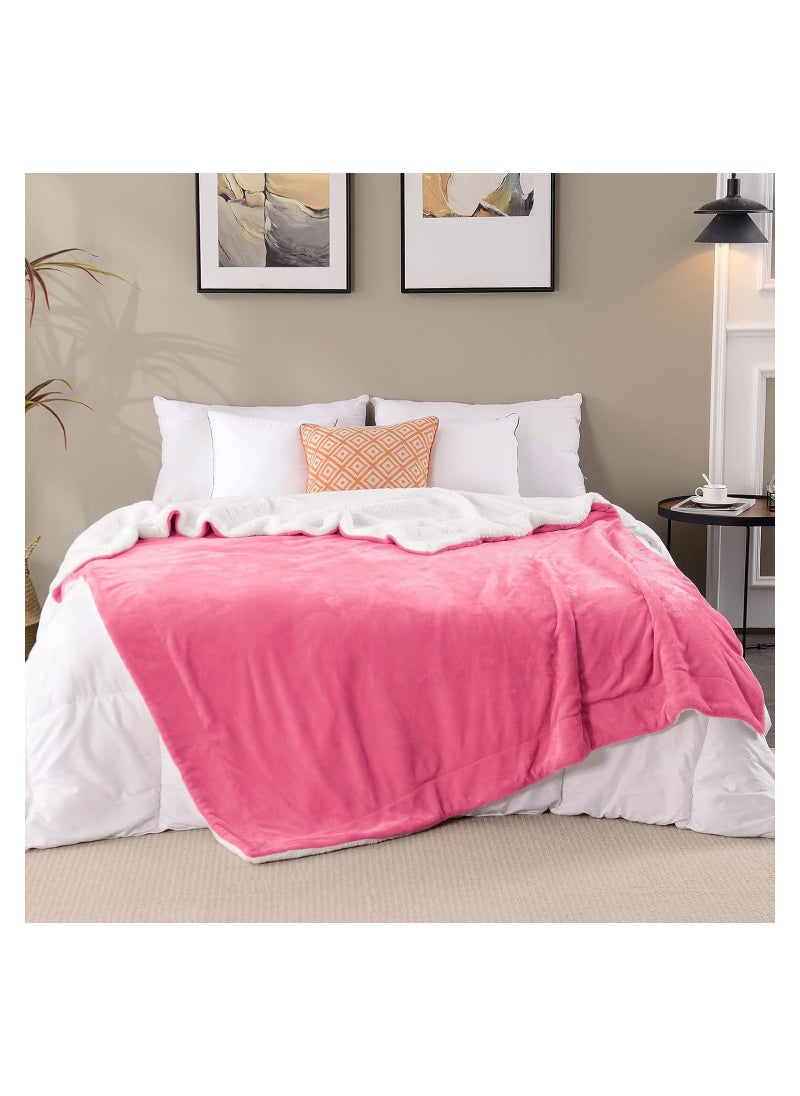 Fabienne - Sherpa Blanket Single Size Twin Plush Throw Blanket Reversible Flannel Fleece Lamb Blanket Warm and Plush Travel Blanket Pink 160x220 cm - Image 1