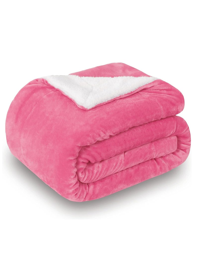 Fabienne Sherpa Blanket Single Size Twin Plush Throw Blanket Reversible Flannel Fleece Lamb Blanket Warm and Plush Travel Blanket Pink 160x220 cm - Image 1