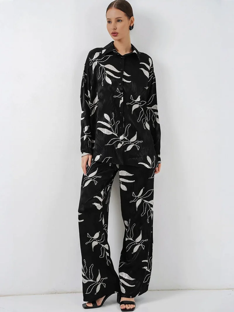 Big Dart Black BDART Floral Viscose Shirt and Wide-Leg Trousers Set for Women | Best Price UAE